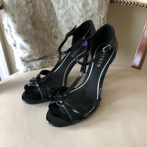 Lauren Ralph Lauren black patent  t-strap heels